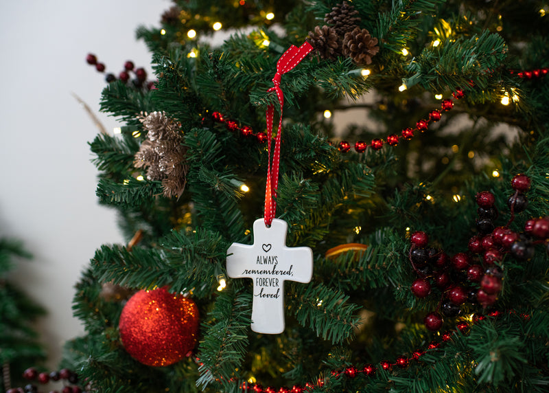 Lighthouse Christian Products Always Remembered Cross White 4 inch Ceramic Christmas Ornament