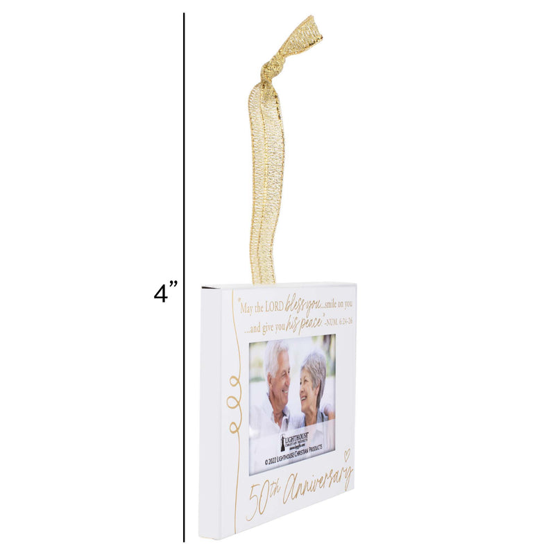 Lighthouse Christian Products 50th Anniversary White 4 x 3 Metal Mini Picture Frame Christmas Ornament