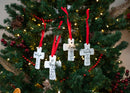 Lighthouse Christian Products Inspirational White Cross  4 inch Ceramic Christmas Ornaments Boxed Set of 4