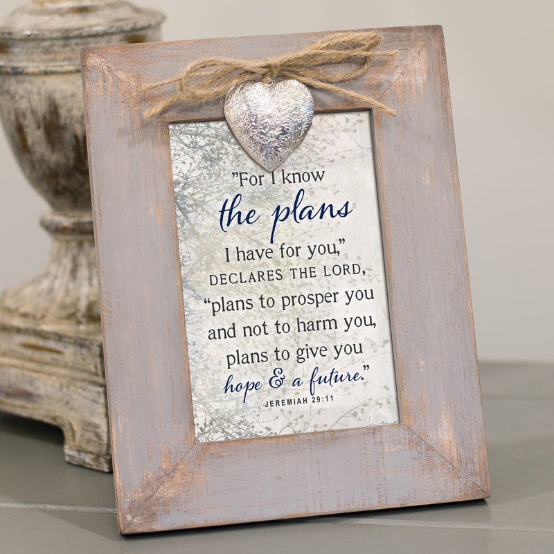 For I Know The Plans Hope Future Grey Distressed Locket Easel Back Picture Frame