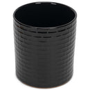 Embossed Subway Tile Ceramic Stoneware Cork Bottom Kitchen Utensil Holder, Black