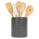 Embossed Subway Tile Ceramic Stoneware Cork Bottom Kitchen Utensil Holder, Grey