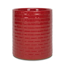 Embossed Subway Tile Ceramic Stoneware Cork Bottom Kitchen Utensil Holder, Red