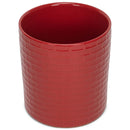 Embossed Subway Tile Ceramic Stoneware Cork Bottom Kitchen Utensil Holder, Red