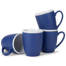 Solid Color Blue White Exterior 16 ounce Matte Ceramic Mugs Matching Set of 4
