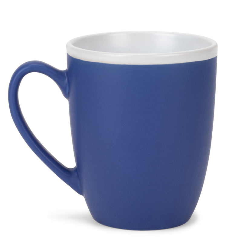 Solid Color Blue White Exterior 16 ounce Matte Ceramic Mugs Matching Set of 4