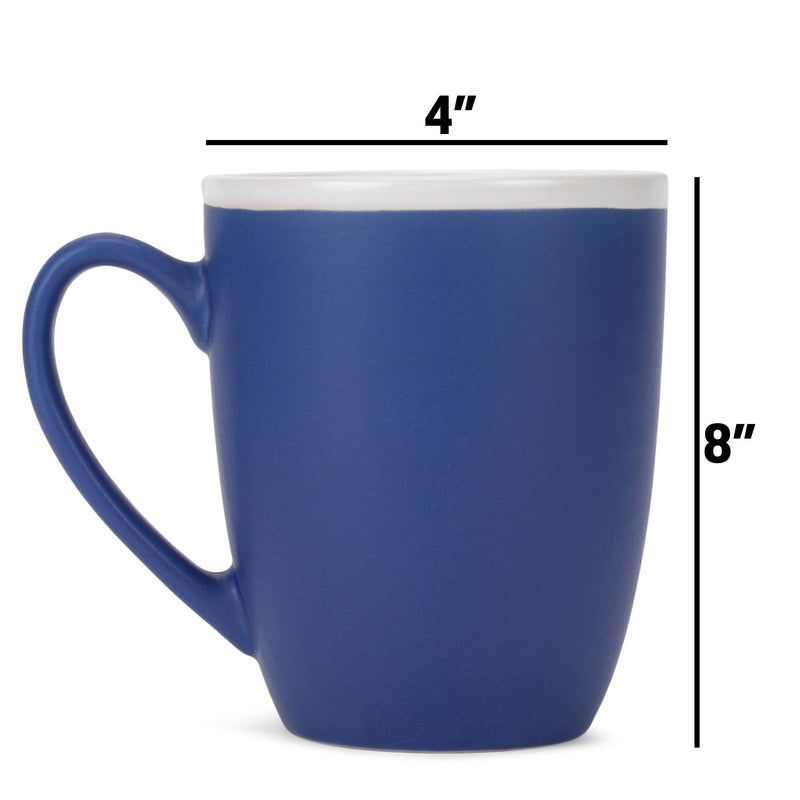 Solid Color Blue White Exterior 16 ounce Matte Ceramic Mugs Matching Set of 4