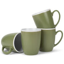 Solid Color Green White Exterior 16 ounce Matte Ceramic Mugs Matching Set of 4
