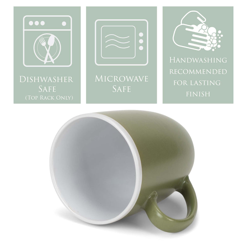 Solid Color Green White Exterior 16 ounce Matte Ceramic Mugs Matching Set of 4