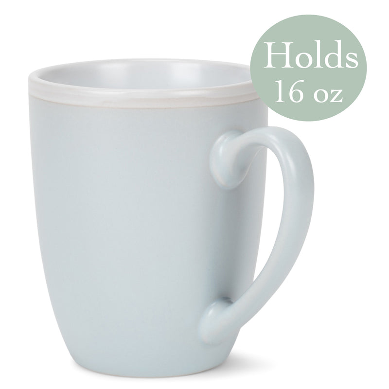 Solid Color Pale Blue White Exterior 16 ounce Matte Ceramic Mugs Matching Set of 4