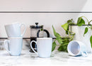 Solid Color Pale Blue White Exterior 16 ounce Matte Ceramic Mugs Matching Set of 4