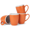 Solid Color Orange White Exterior 16 ounce Matte Ceramic Mugs Matching Set of 4