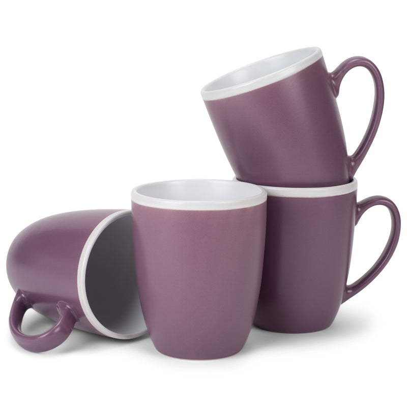 Solid Color Purple White Exterior 16 ounce Matte Ceramic Mugs Matching Set of 4