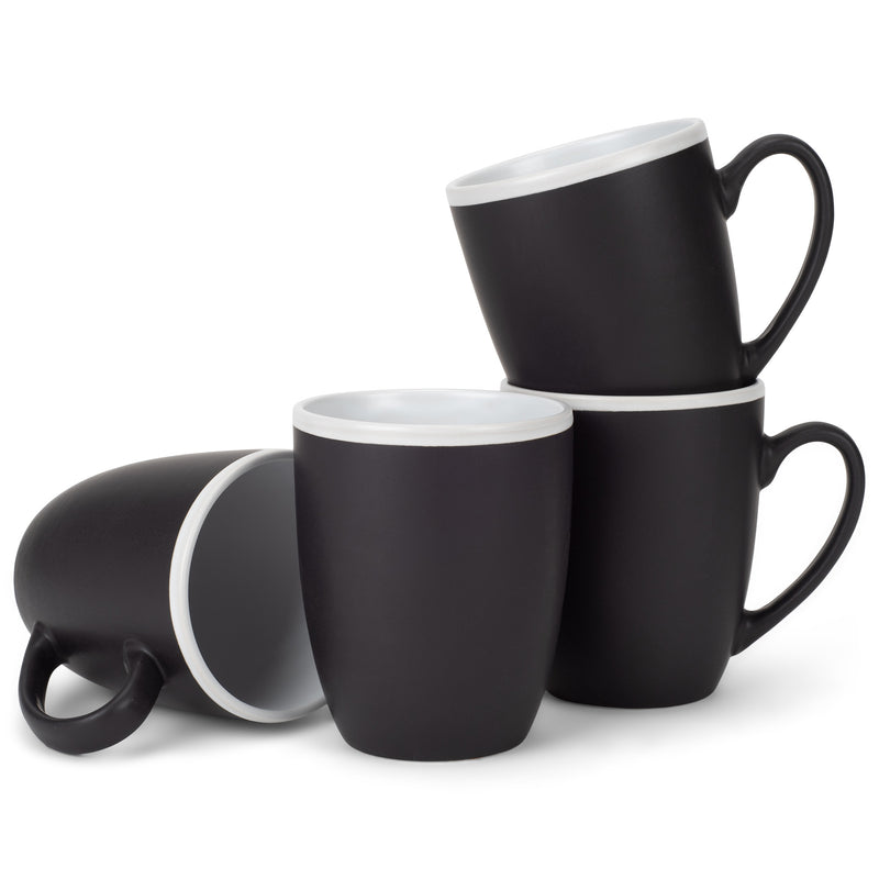 Solid Color White White Exterior 16 ounce Matte Ceramic Mugs Matching Set of 4