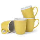 Solid Color Yellow White Exterior 16 ounce Matte Ceramic Mugs Matching Set of 4