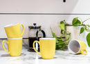 Solid Color Yellow White Exterior 16 ounce Matte Ceramic Mugs Matching Set of 4