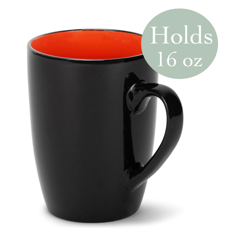 Color Pop Orange Black Exterior 16 ounce Glossy Ceramic Mugs Matching Set of 4