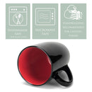 Color Pop Red Black Exterior 16 ounce Glossy Ceramic Mugs Matching Set of 4