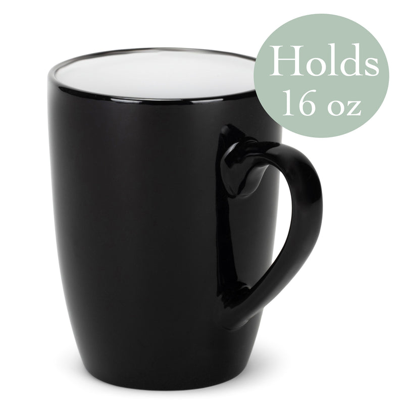 Color Pop White Black Exterior 16 ounce Glossy Ceramic Mugs Matching Set of 4