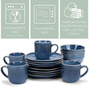 Elanze Designs Reactive Glaze Ceramic Stoneware Dinnerware 16 Piece Set - Service for 4, Cobalt Blue