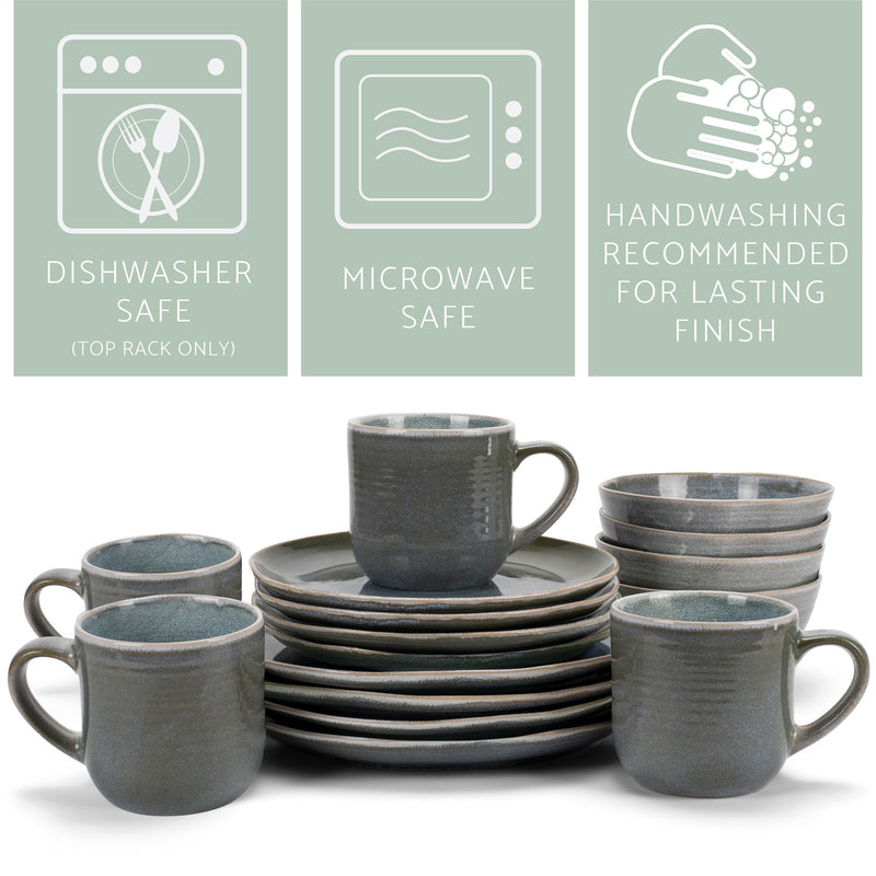 Elanze Designs Reactive Glaze Ceramic Stoneware Dinnerware 16 Piece Set - Service for 4, Ocean Teal Blue