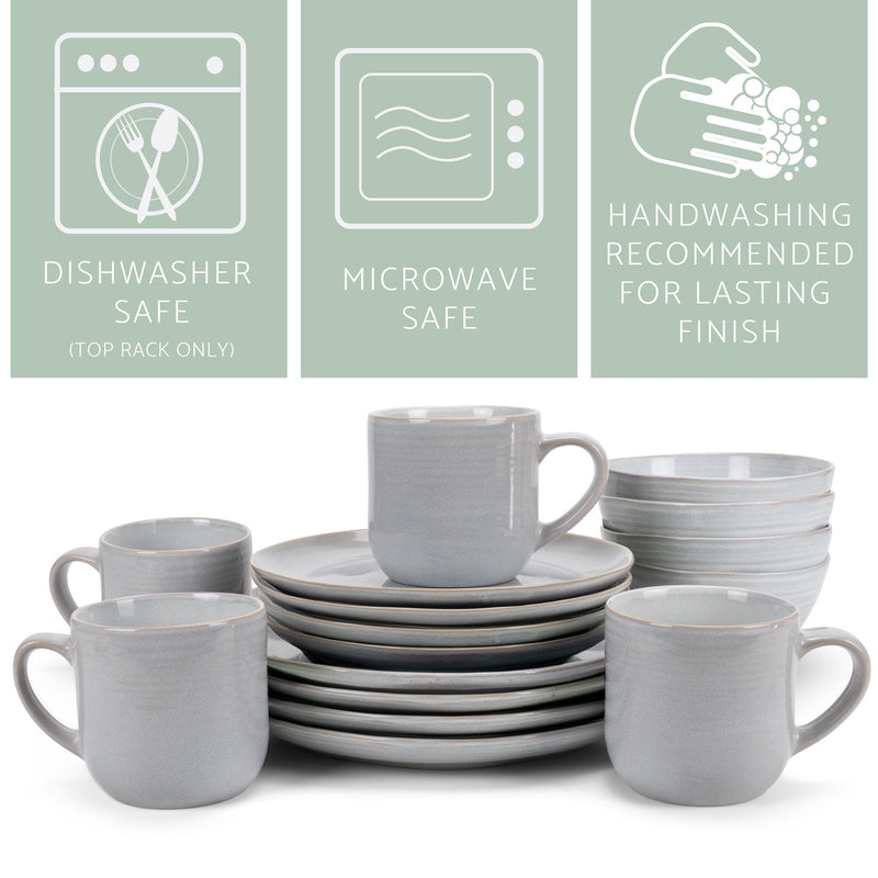 Elanze Designs Reactive Glaze Ceramic Stoneware Dinnerware 16 Piece Set - Service for 4, Pale Grey