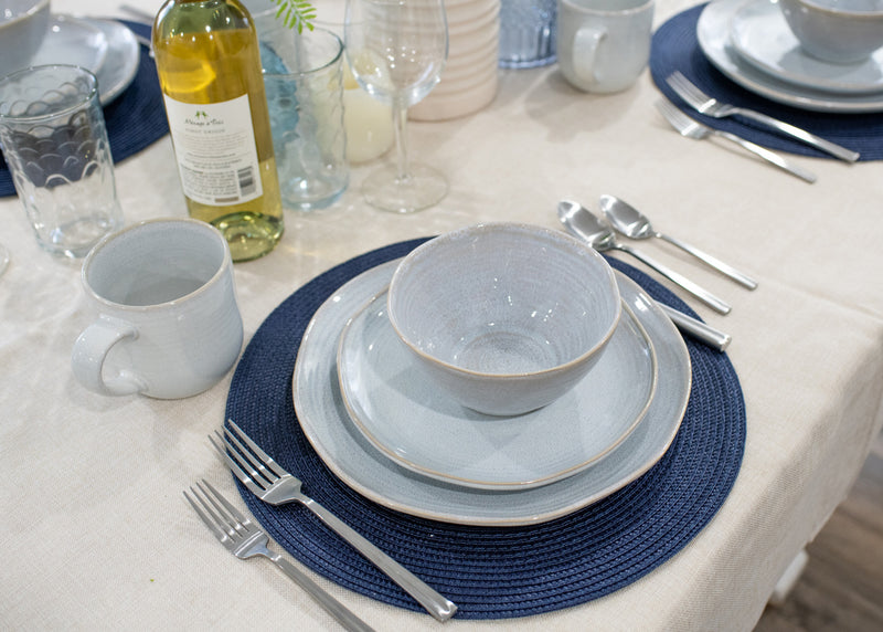Elanze Designs Reactive Glaze Ceramic Stoneware Dinnerware 16 Piece Set - Service for 4, Pale Grey