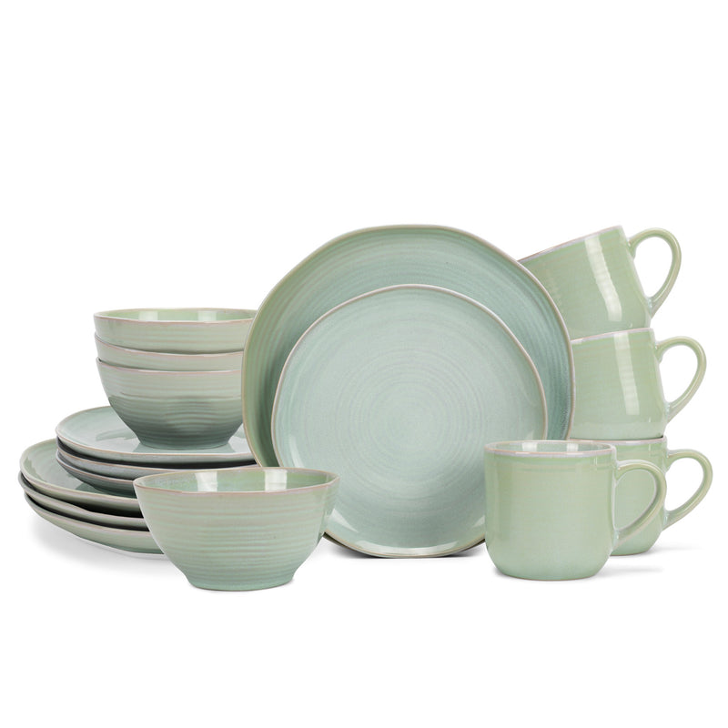 Elanze Designs Reactive Glaze Ceramic Stoneware Dinnerware 16 Piece Set - Service for 4, Seafoam Mint Green