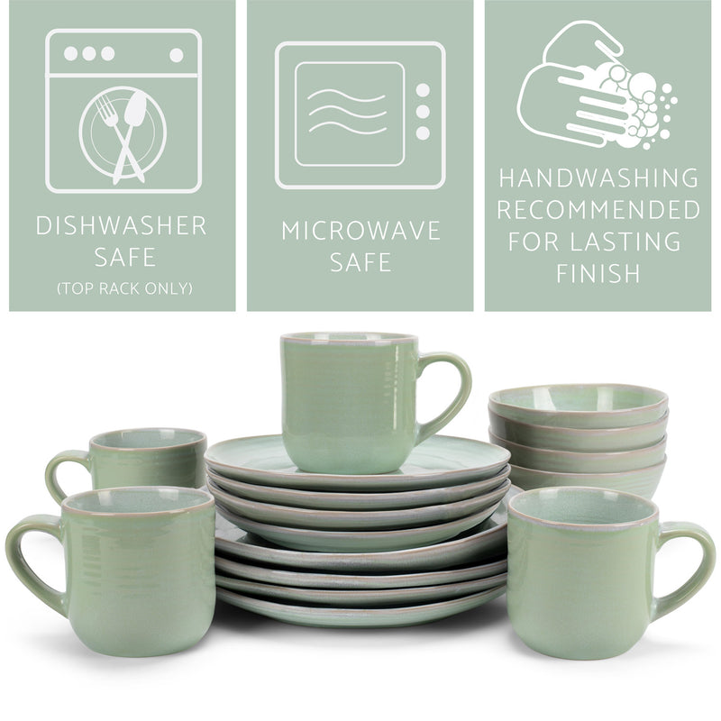 Elanze Designs Reactive Glaze Ceramic Stoneware Dinnerware 16 Piece Set - Service for 4, Seafoam Mint Green