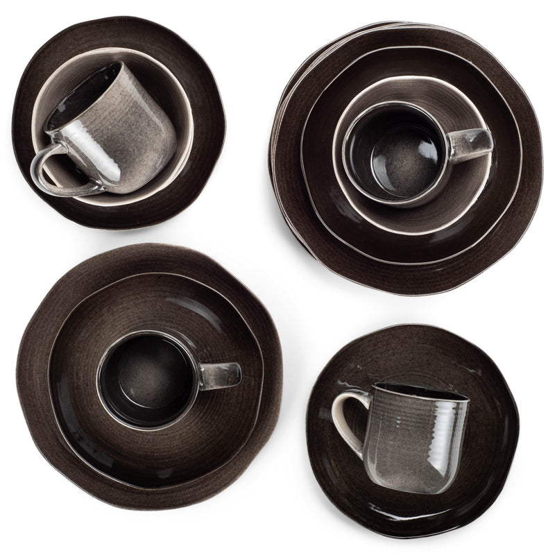 Elanze Designs Reactive Glaze Ceramic Stoneware Dinnerware 16 Piece Set - Service for 4, Mocha Grey Ombre