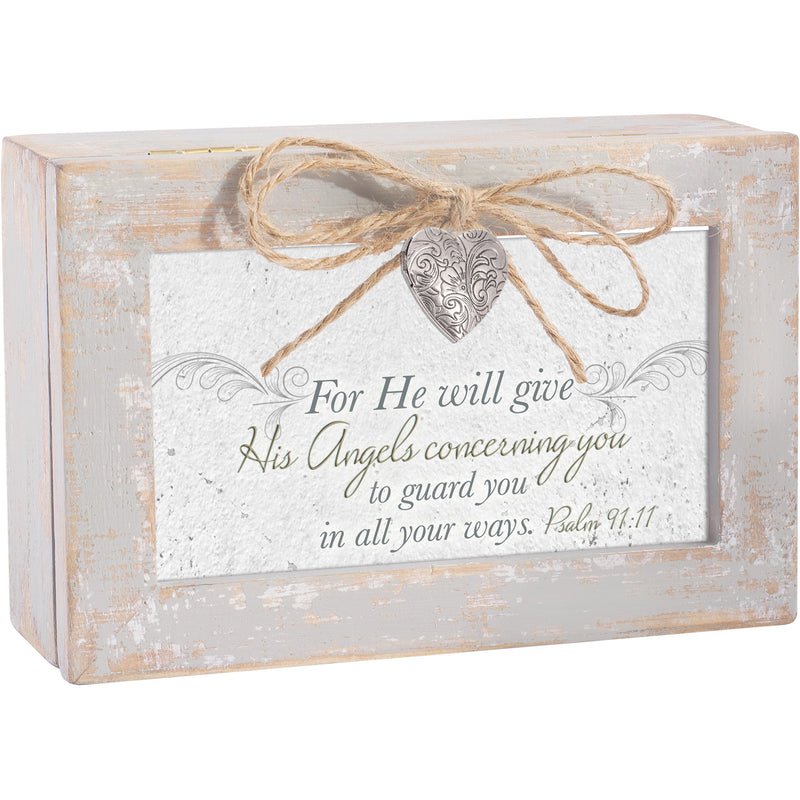 He Will Give His Angels to Guard You Natural Taupe Jewelry Music Box Plays Amazing Grace