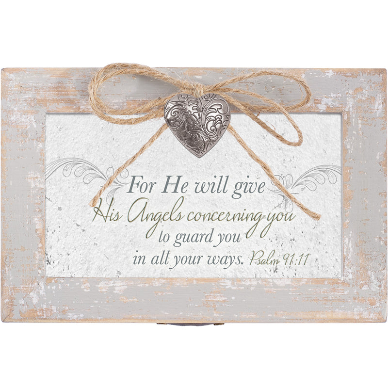 He Will Give His Angels to Guard You Natural Taupe Jewelry Music Box Plays Amazing Grace
