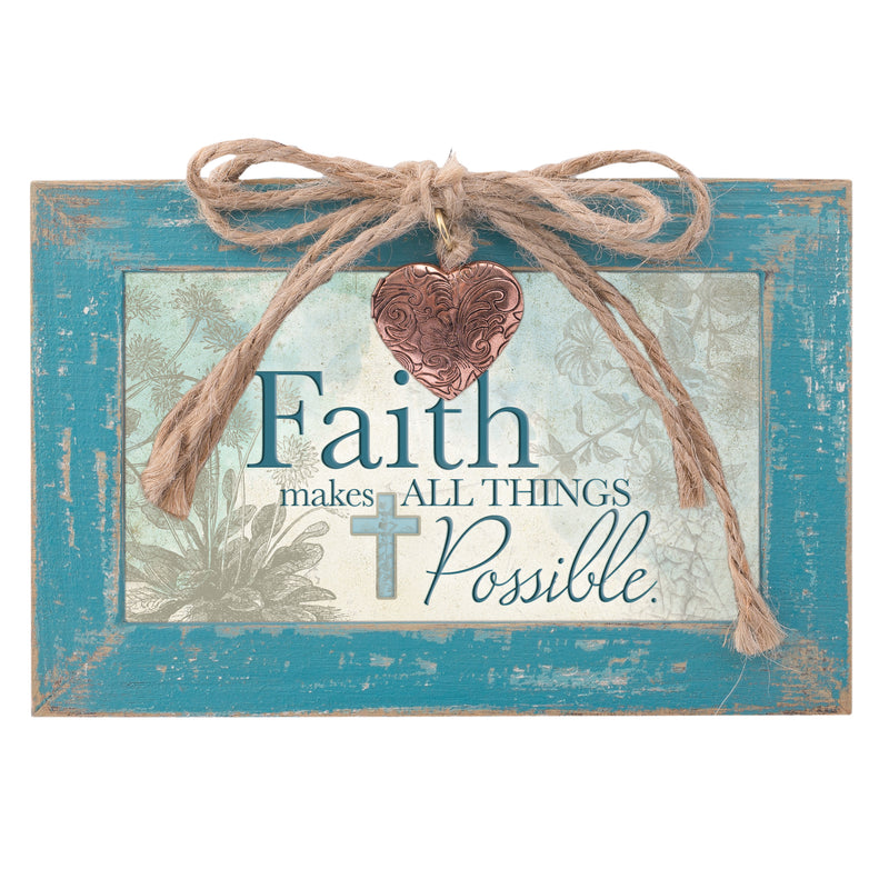 Faith Makes All Things Possible Teal Distressed Jewelry Music Box Plays Amazing Grace