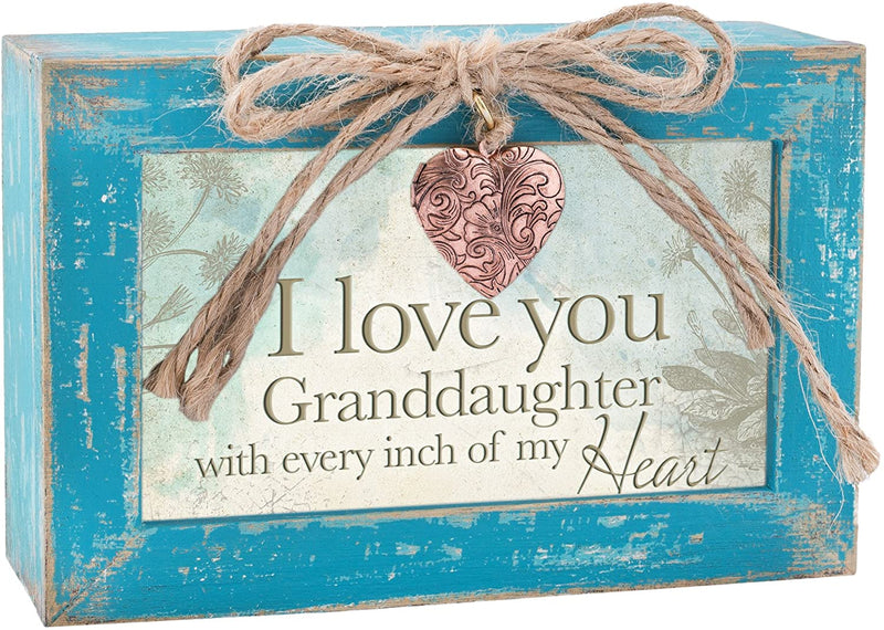 Love You Granddaughter My Heart Teal Wood Locket Jewelry Music Box Plays Tune You are my Sunshine