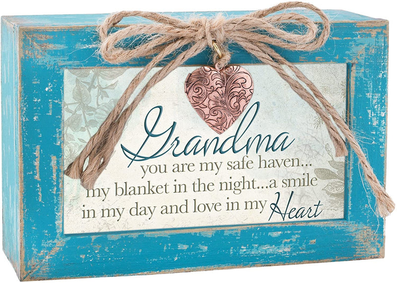 Grandma Safe Haven Blanket Smile Teal Distressed Jewelry Music Box Plays Wind Beneath My Wings