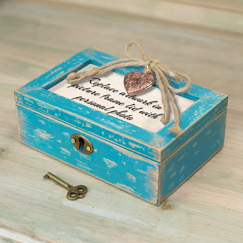 Sister the Calm in My Stormy Weather Teal Distressed Jewelry Music Box Plays Wonderful World