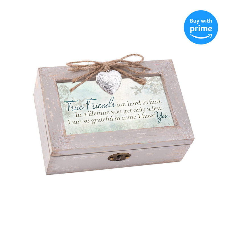 Top down view of True Friends Hard to Find Petite Locket Distressed Natural Music Box