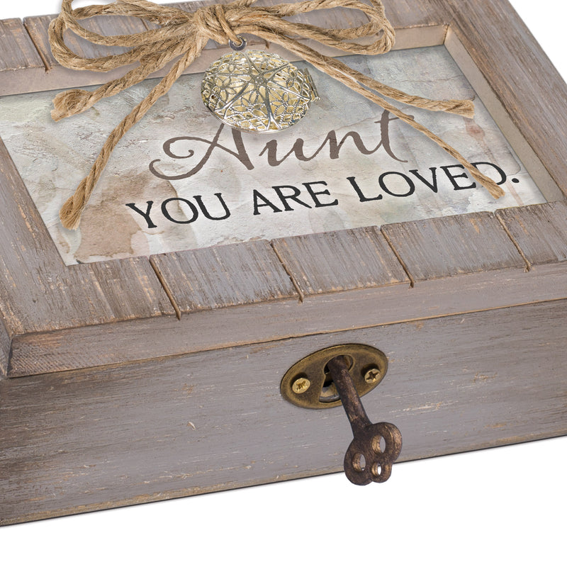 Aunt You are Loved Grey Distressed Locket Petite Music Box Plays What a Wonderful World