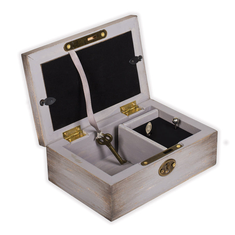 Home décor keepsake and trinket box made with hidden musical mechanism inside