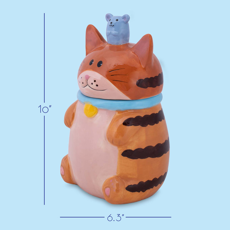 100 North Striped Tabby Cat and Mouse Blue 10 x 6.3 Dolomite Ceramic Cookie Jar