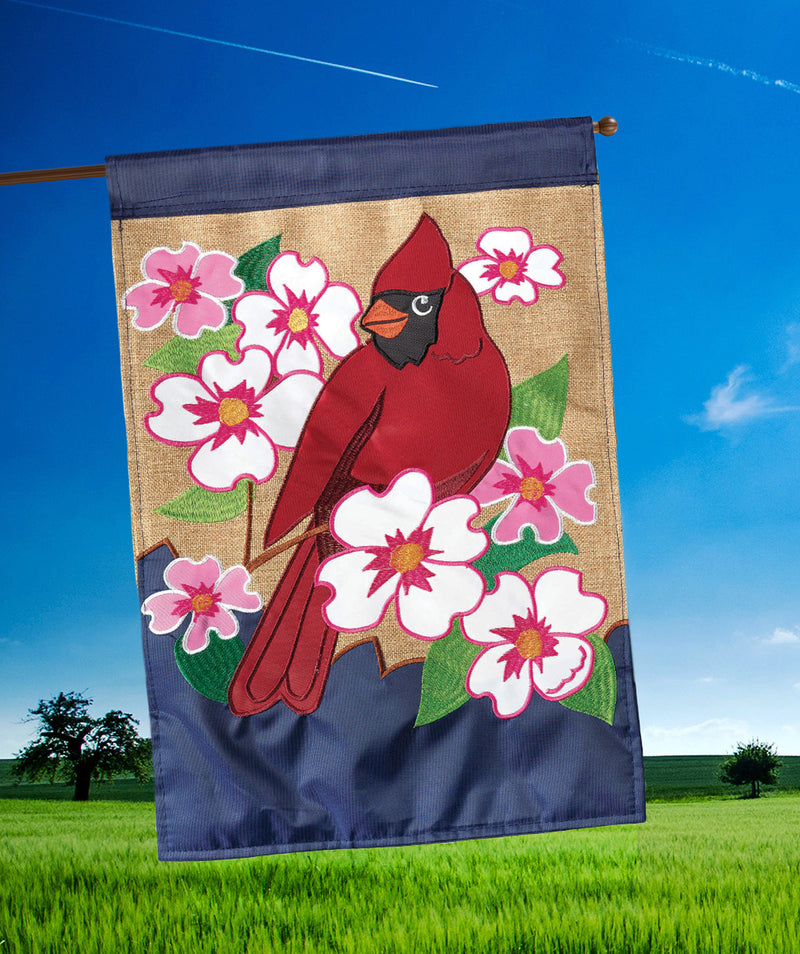 Magnolia Garden Vibrant Pink Blue Red Cardinal 29 x 42 Polyester Large Outdoor House Flag
