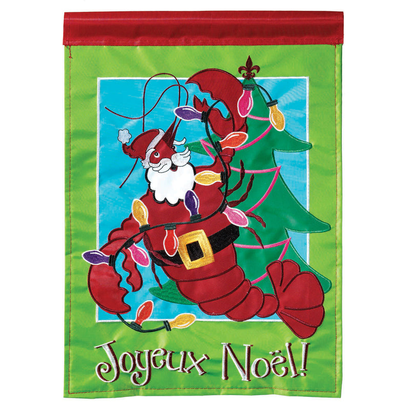 Magnolia Garden Crawfish Santa Cajun Christmas 13 x 18 Small Double Applique Outdoor Holiday House Flag