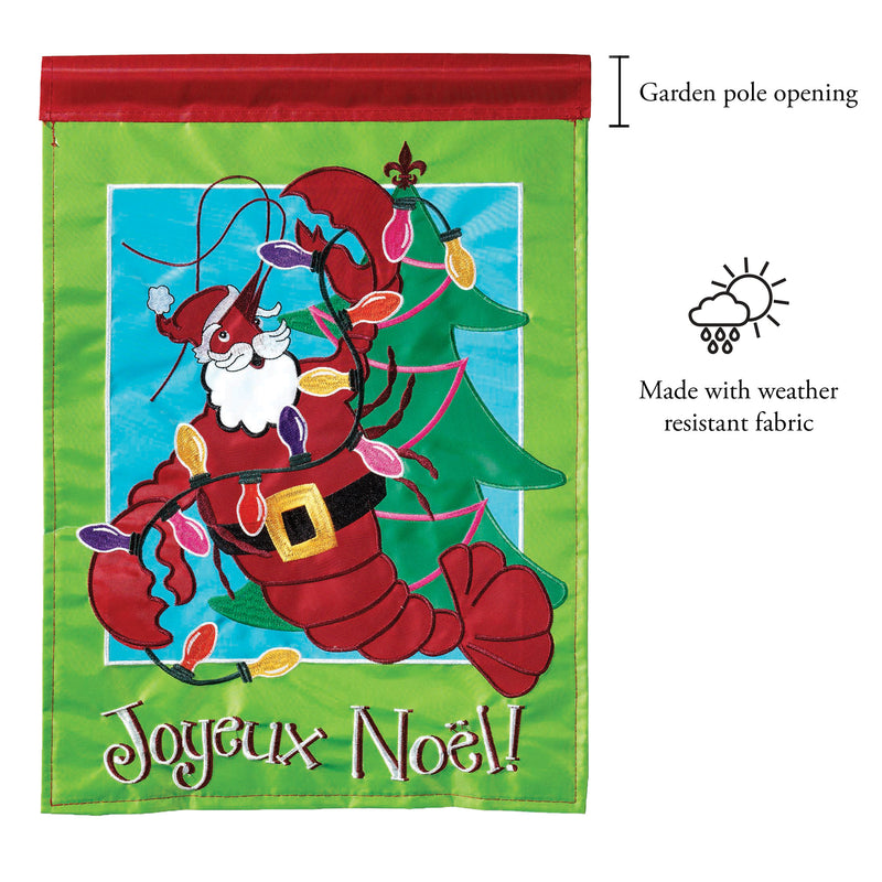 Magnolia Garden Crawfish Santa Cajun Christmas 13 x 18 Small Double Applique Outdoor Holiday House Flag