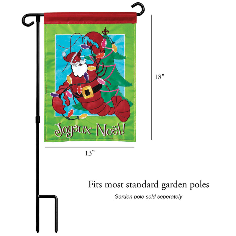 Magnolia Garden Crawfish Santa Cajun Christmas 13 x 18 Small Double Applique Outdoor Holiday House Flag