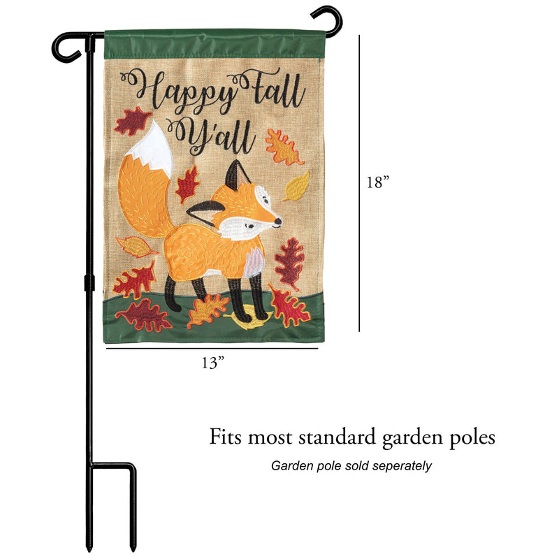 Magnolia Garden Happy Fall Yall Golden Fox 13 x 18 Small Double Applique Outdoor Harvest House Flag