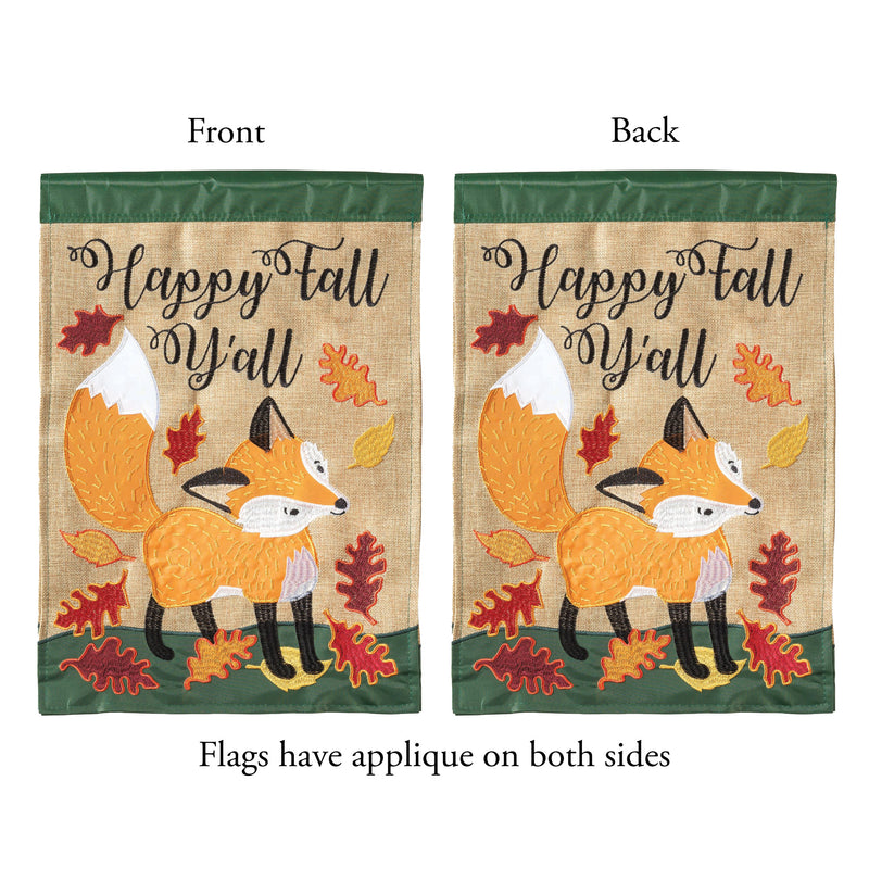 Magnolia Garden Happy Fall Yall Golden Fox 13 x 18 Small Double Applique Outdoor Harvest House Flag