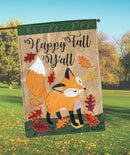 Magnolia Garden Happy Fall Yall Golden Fox 13 x 18 Small Double Applique Outdoor Harvest House Flag