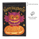 Magnolia Garden Happy Halloween Owl Black 13 x 18 Small Double Applique Outdoor Halloween House Flag