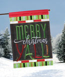 Magnolia Garden Merry Christmas Yall Festive Red 13 x 18 Small Double Applique Outdoor Holiday House Flag
