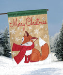 Magnolia Garden Merry Christmas Fox Green 13 x 18 Small Double Applique Outdoor Holiday House Flag